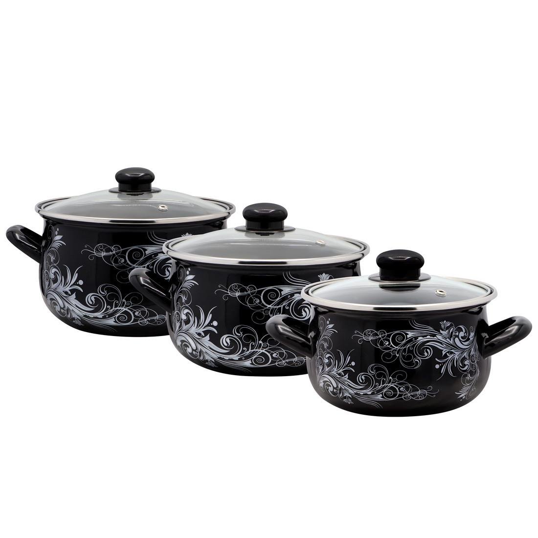 Набір каструль Interos Глибоке срібло 3 шт. емальовані - фото 2 Набір каструль Interos Глибоке срібло 3 шт. емальовані - фото 2