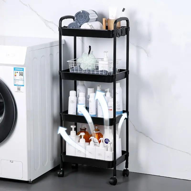 Полка-этажёрка напольная передвижная 4 ярусная на колесах 100х40х26 см (17051) - фото 4 Полка-этажёрка напольная передвижная 4 ярусная на колесах 100х40х26 см (17051) - фото 4