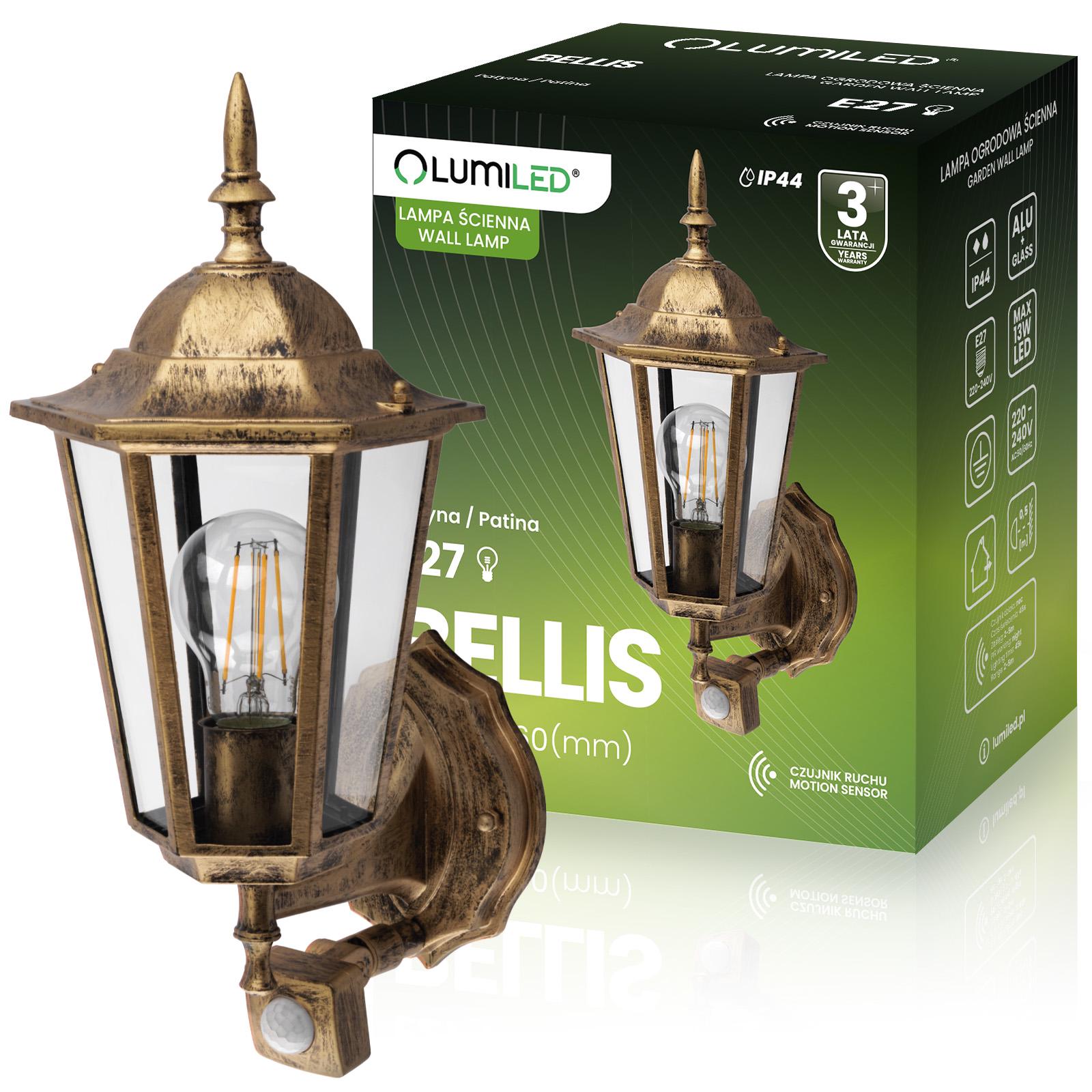 Ретро-фонарь уличный настенный Jooki Lumiled Bellis с датчиком движения патина E27 IP44 Золотой (10619)