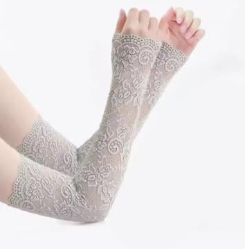 Перчатки кружевные длинные без паьцев митенки Серый Перчатки кружевные длинные без паьцев митенки Серый