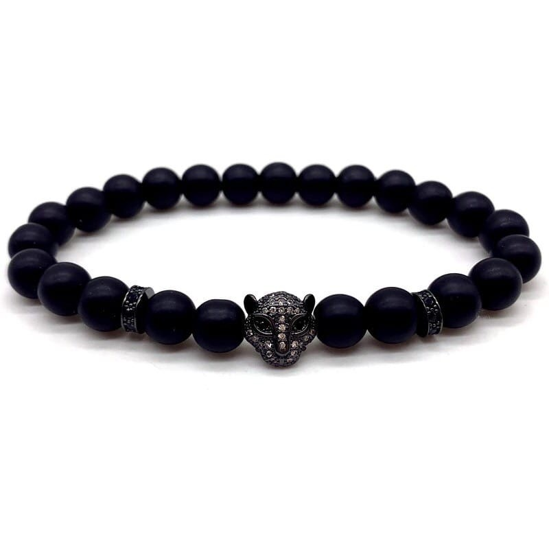 Браслет із шунгіту з чорною пантерою та дисками р. 14 (13010)