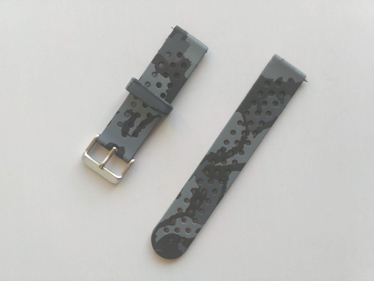 Ремешок для смарт-часов с рисунком Камуфляж силиконовый 20 мм Черный/Серый (1900P)