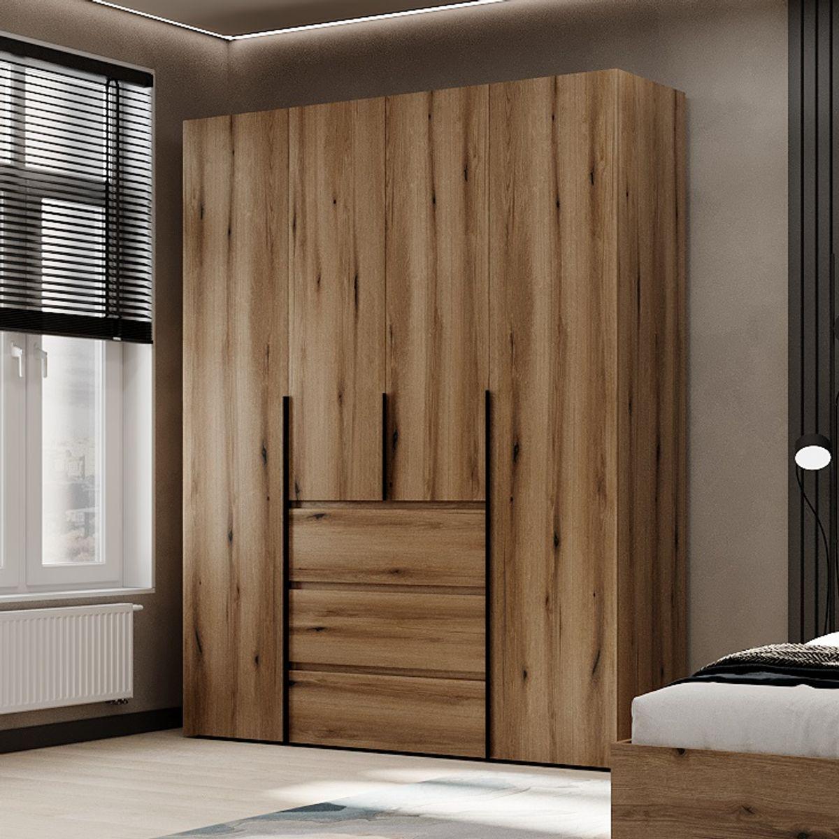 Шкаф распашный AiH Light №1 4-дверный с полками/ящиками и штангой для одежды 160х220х50 см Дуб Эвок (LTK0110000000)