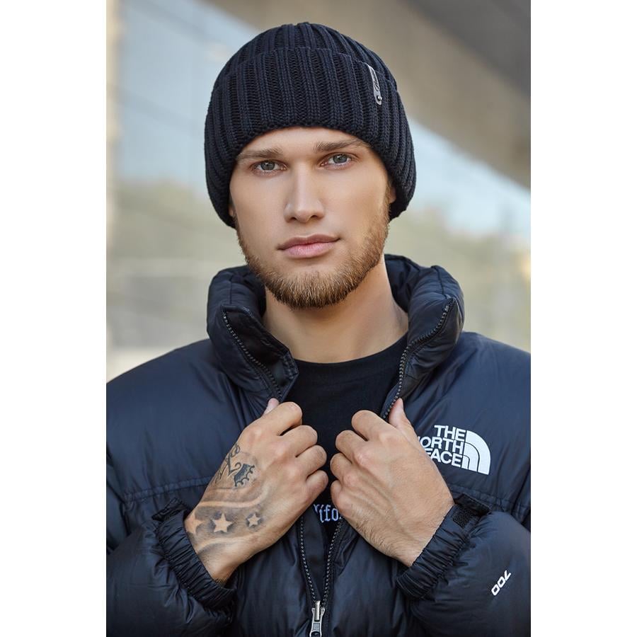 Шапка чоловіча бавовняна з відворотом Канзас Braxton 4732 one size Чорний