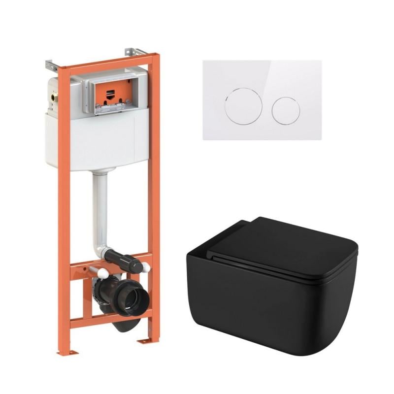 Комплект установки Qtap Nest 4в1 с подвесным унитазом Gemini Ultra Quiet и круглой клавишей White (SD00052292)
