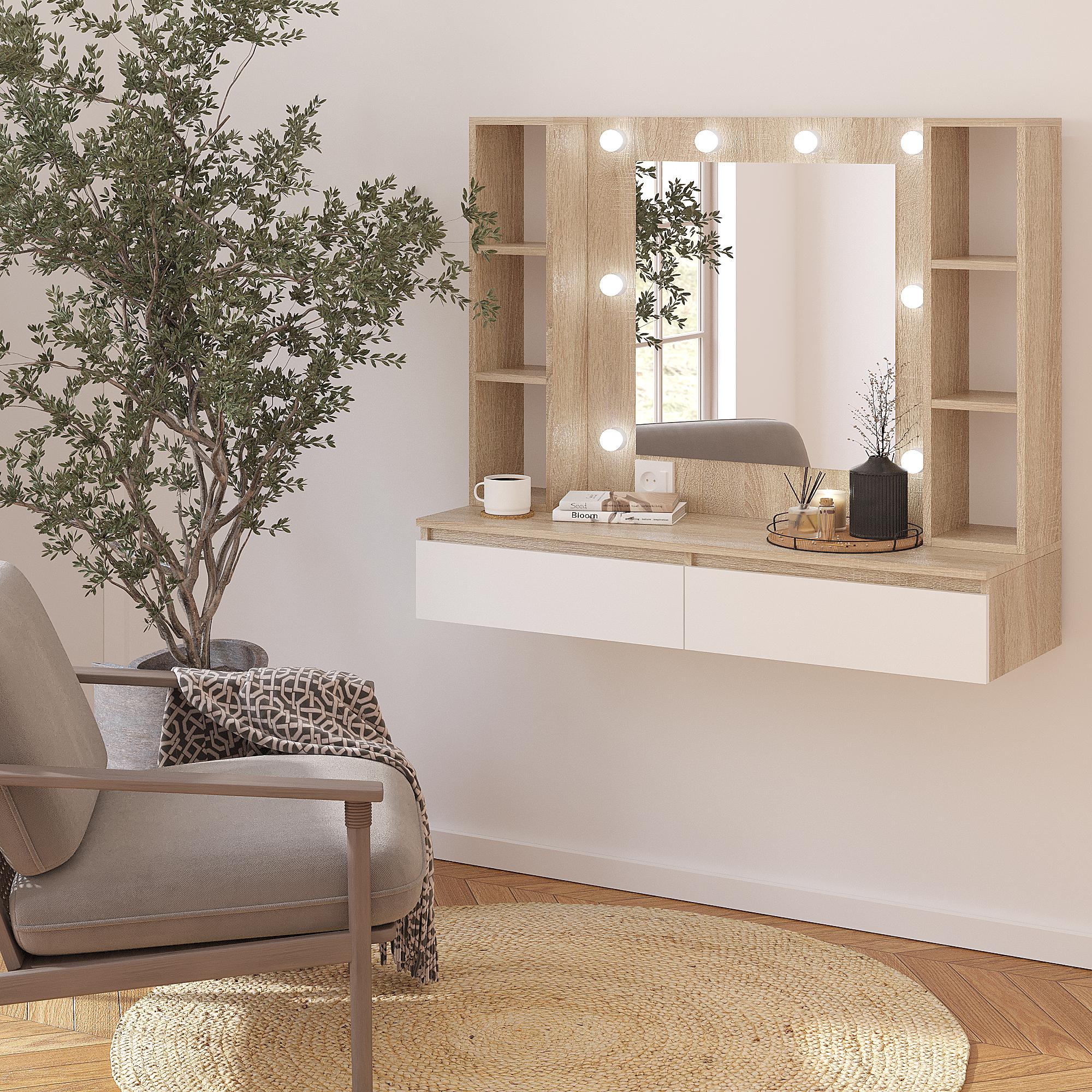 Туалетный столик подвесной с подсветкой ТЗ-Флай 1000х1200х400 мм Дуб сонома/Белый - фото 1