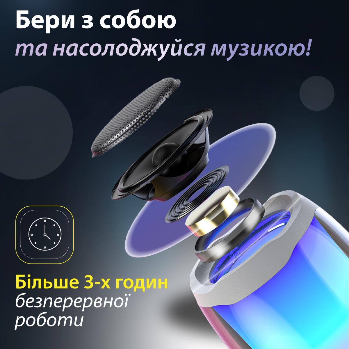 Портативна колонка Pulse 4 mini BT/TF/FM/TWS/AUX/USB з підсвіткою 5 Вт Білий (20989862) - фото 4