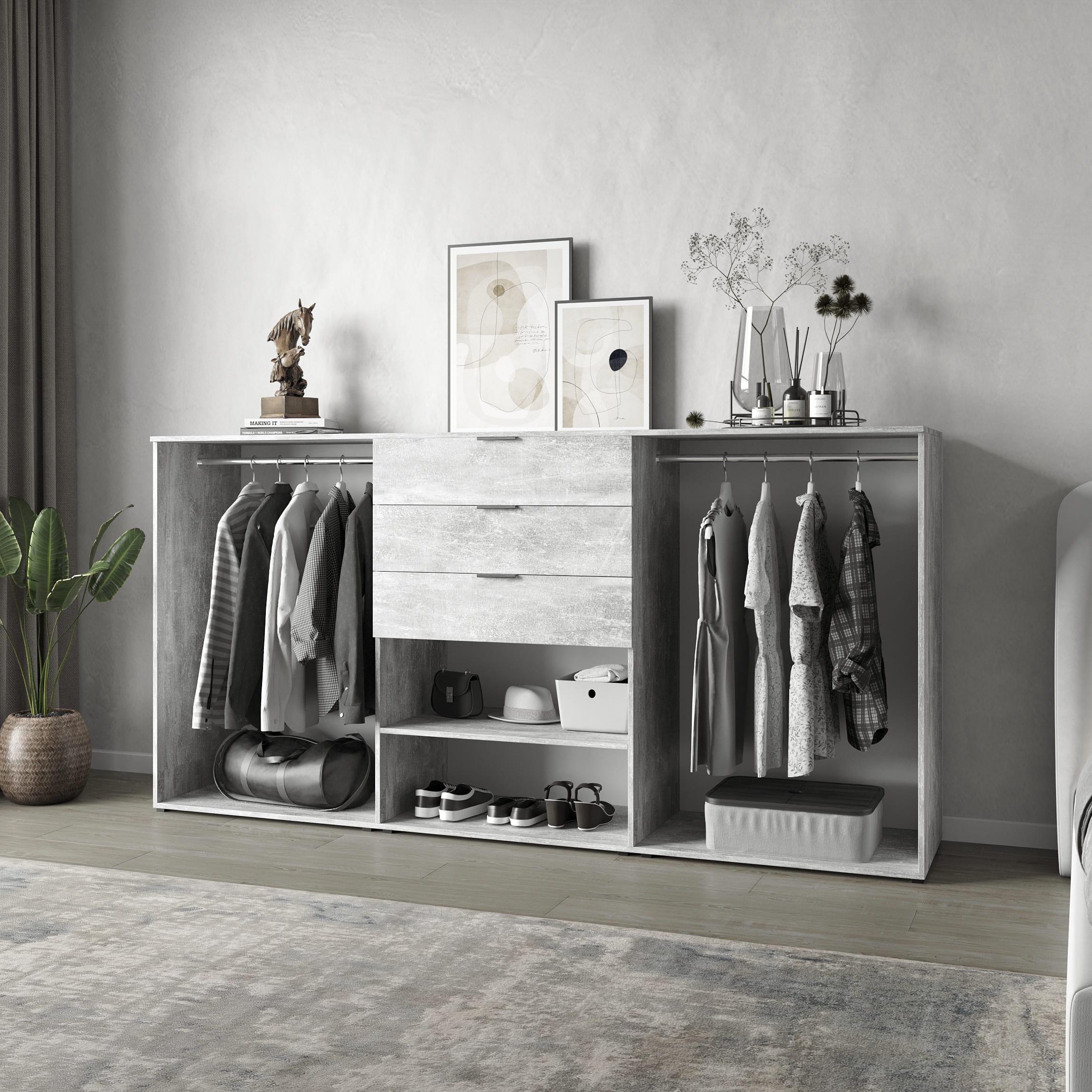 Гардеробна з ящиками та штангами Бетон (380721)