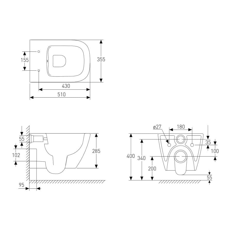 Биде подвесное VOLLE SOLO Rimless Slim slow-closing 51x35,5x33 см Антрацит (6909427) - фото 2