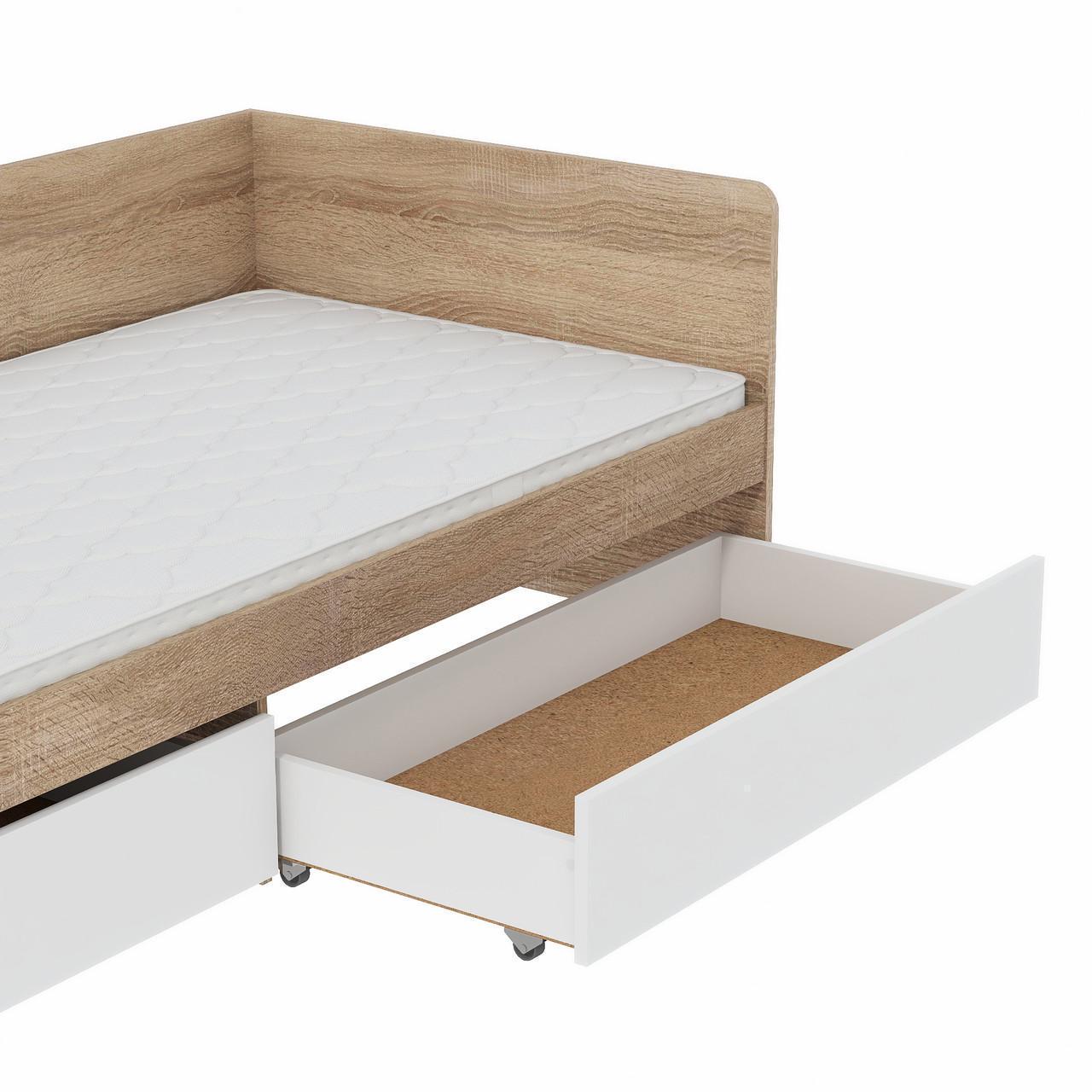 Ліжко односпальне Еверест з шухлядами 800 суцільний щит 80x190 см Дуб сонома/Білий (EVR-20739.03) - фото 2