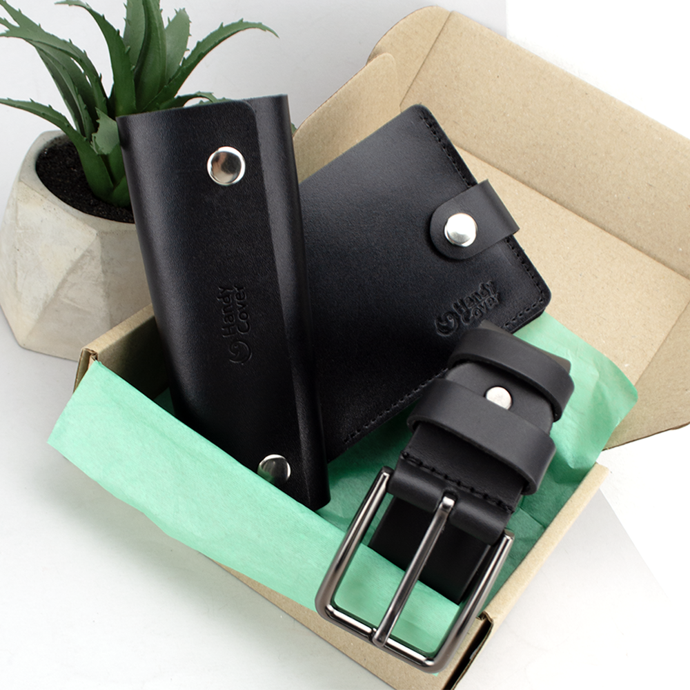 Подарочный набор мужской №59 портмоне/ключница/ремень Черный (1484936149) Подарочный набор мужской №59 портмоне/ключница/ремень Черный (1484936149)