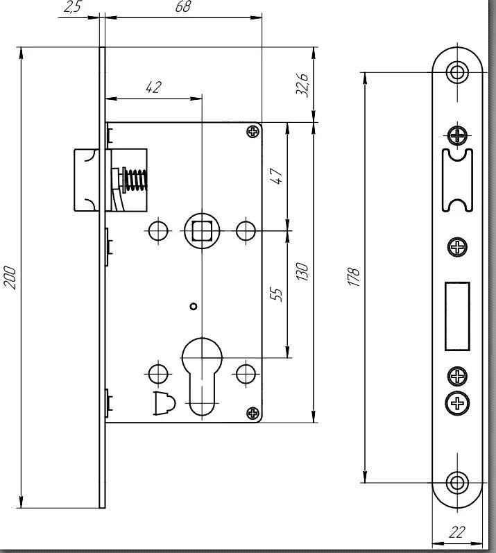 Замок врізний Аріко ЗВ-4-У корпус під циліндр - фото 3
