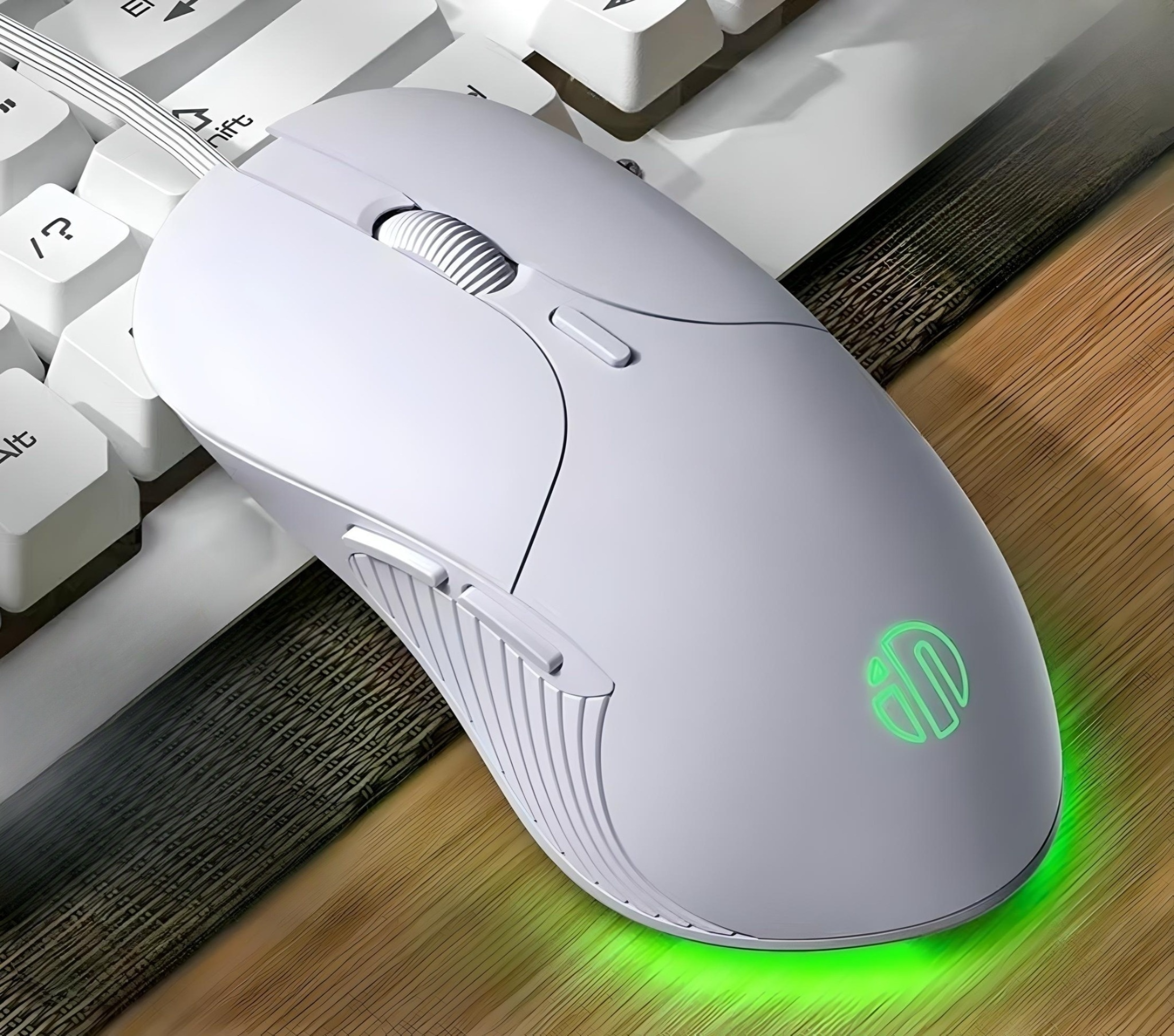 Мышка проводная INPHIC B1 с RGB подсветкой 8800 DPI Белый - фото 2