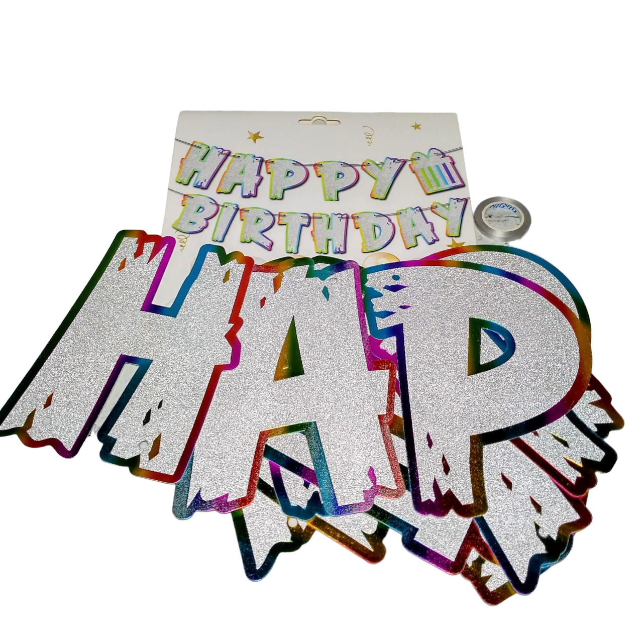 Гирлянда растяжка с буквами "Happy Birthday" с глиттером (5-70541)