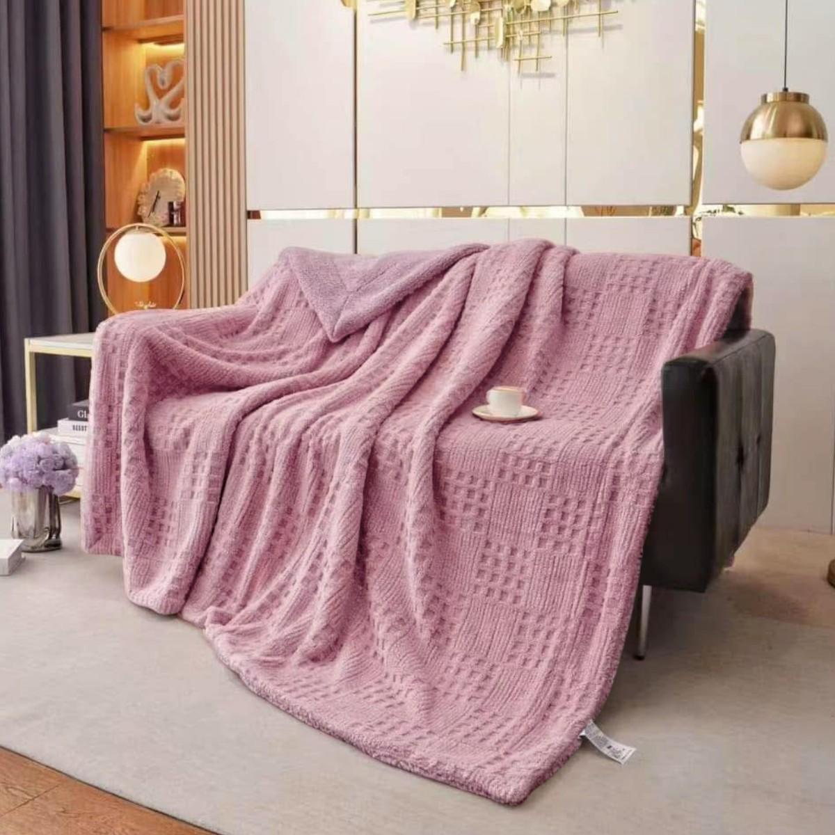 Плед из экоовчины Koloco Шахматка евро 220х240 см Сиреневый (42335)