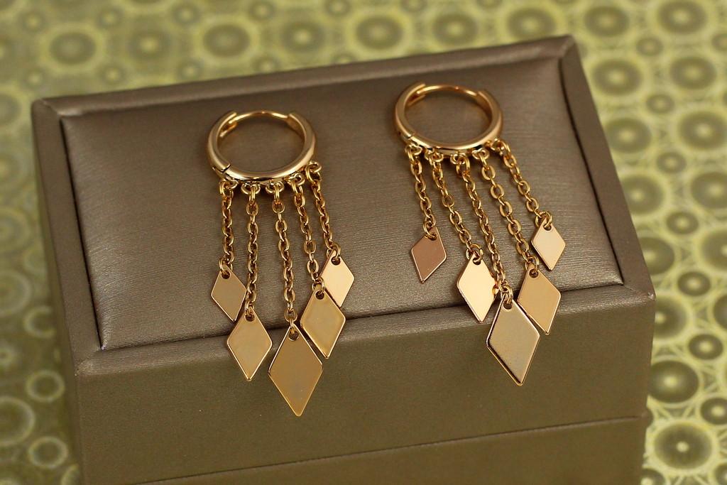 Серьги подвески Xuping Jewelry пять ромбиков 4,7 см Золотистый (2287156540)