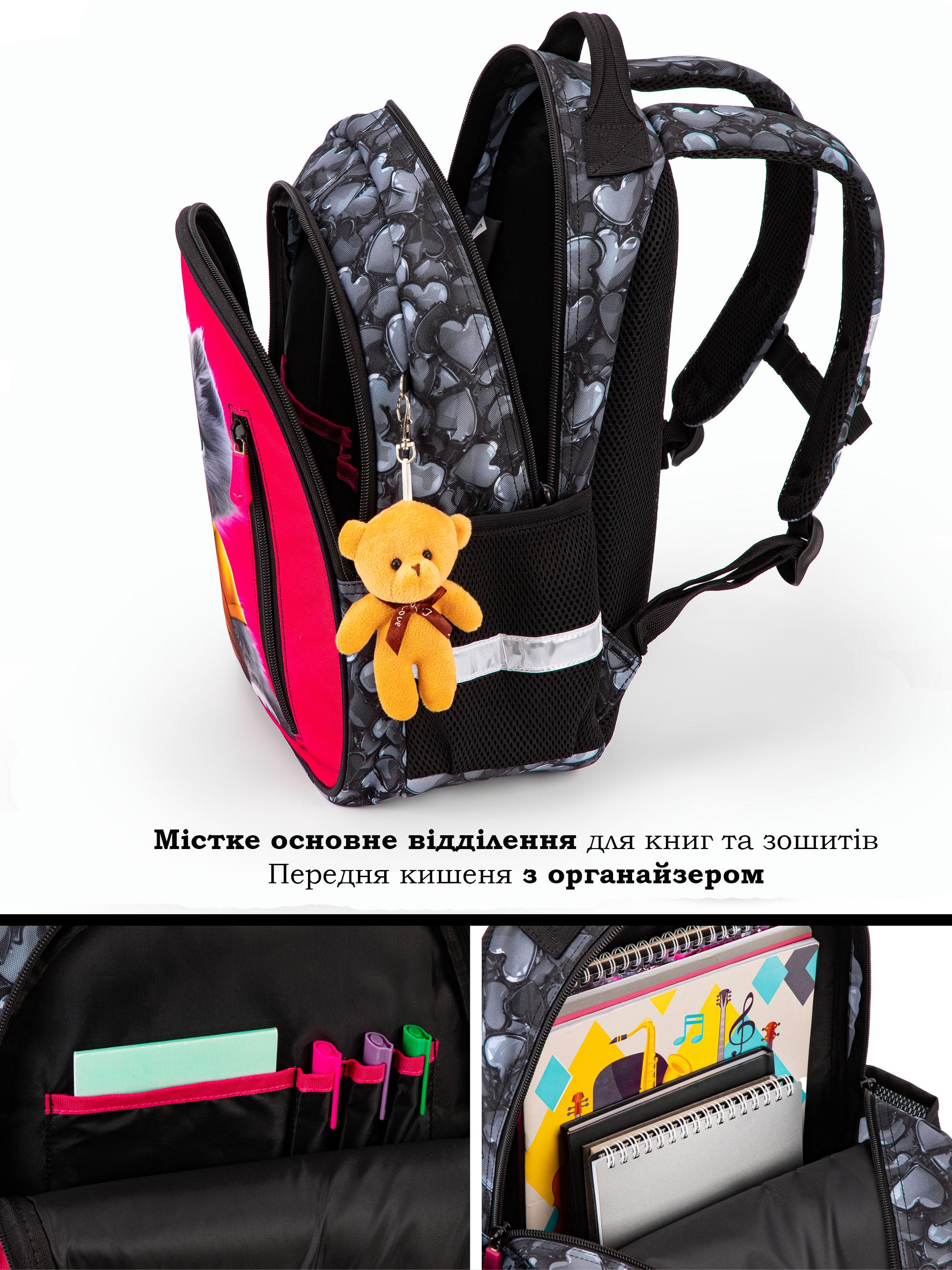 Шкільний рюкзак для дівчинки School Standard Котик ортопедичний для 1-4 класу 38х28х16 см (160-9) - фото 4