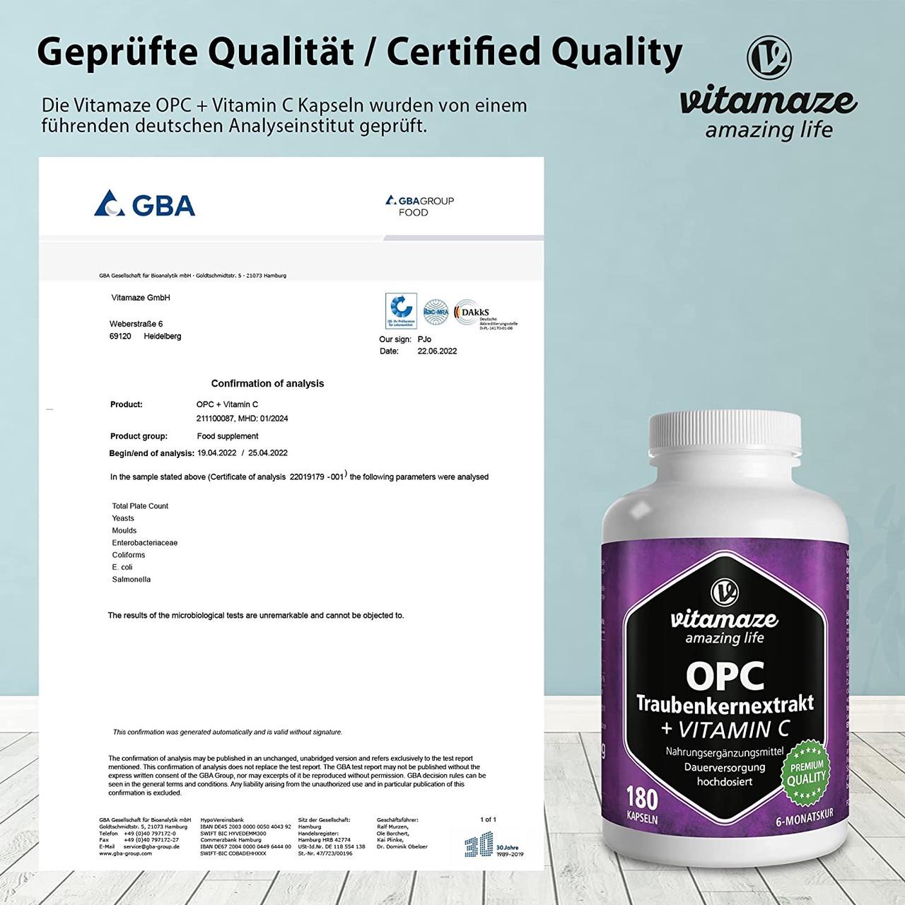 Витамины для иммунитета Vitamaze Экстракт виноградных косточек OPC 450 мг 180 капс. (5009095) - фото 5