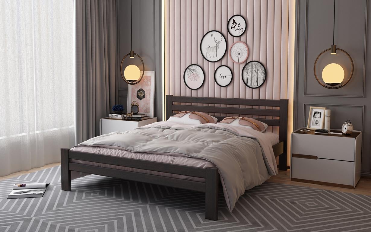 Кровать полуторная STEMMA Премьера из натурального дерева сосна 140x200 см Орех темный (52205)