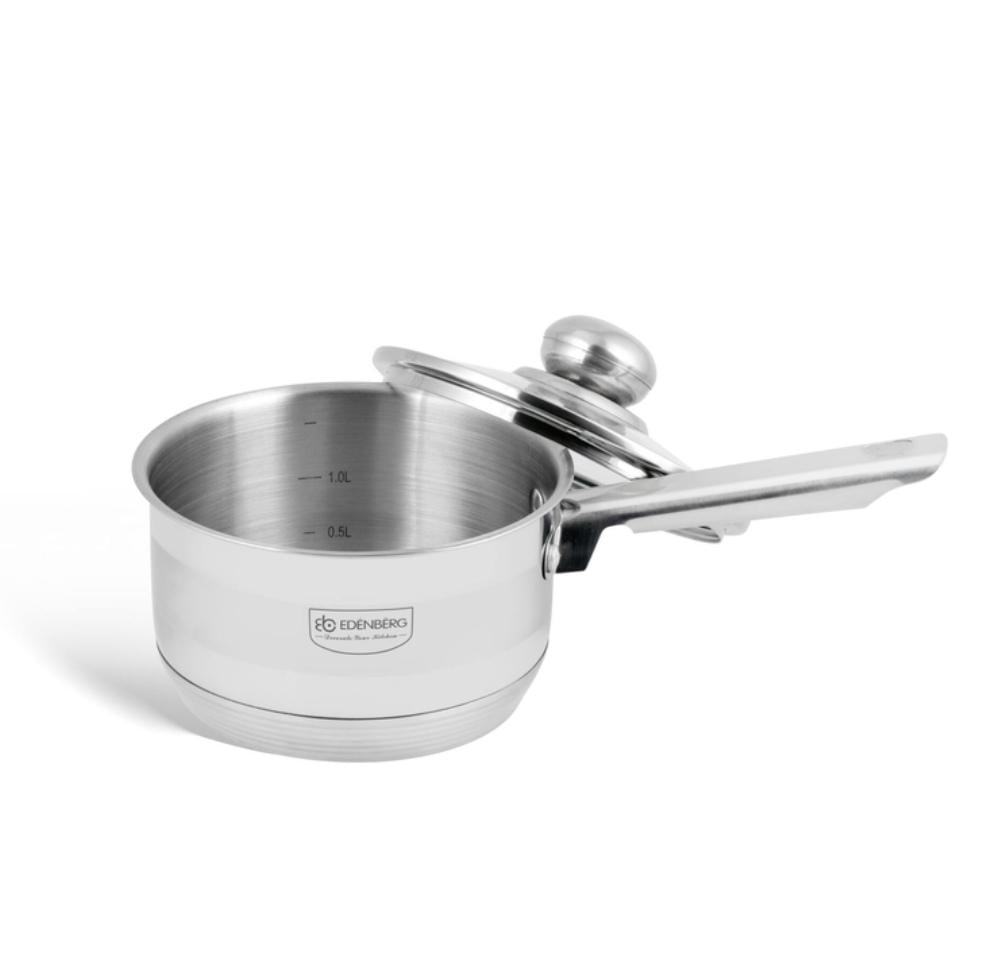 Ківш з нержавіючої сталі Edenberg EB-3032 з скляною кришкою 1 л 14x8,5 см (EB-3032) - фото 2