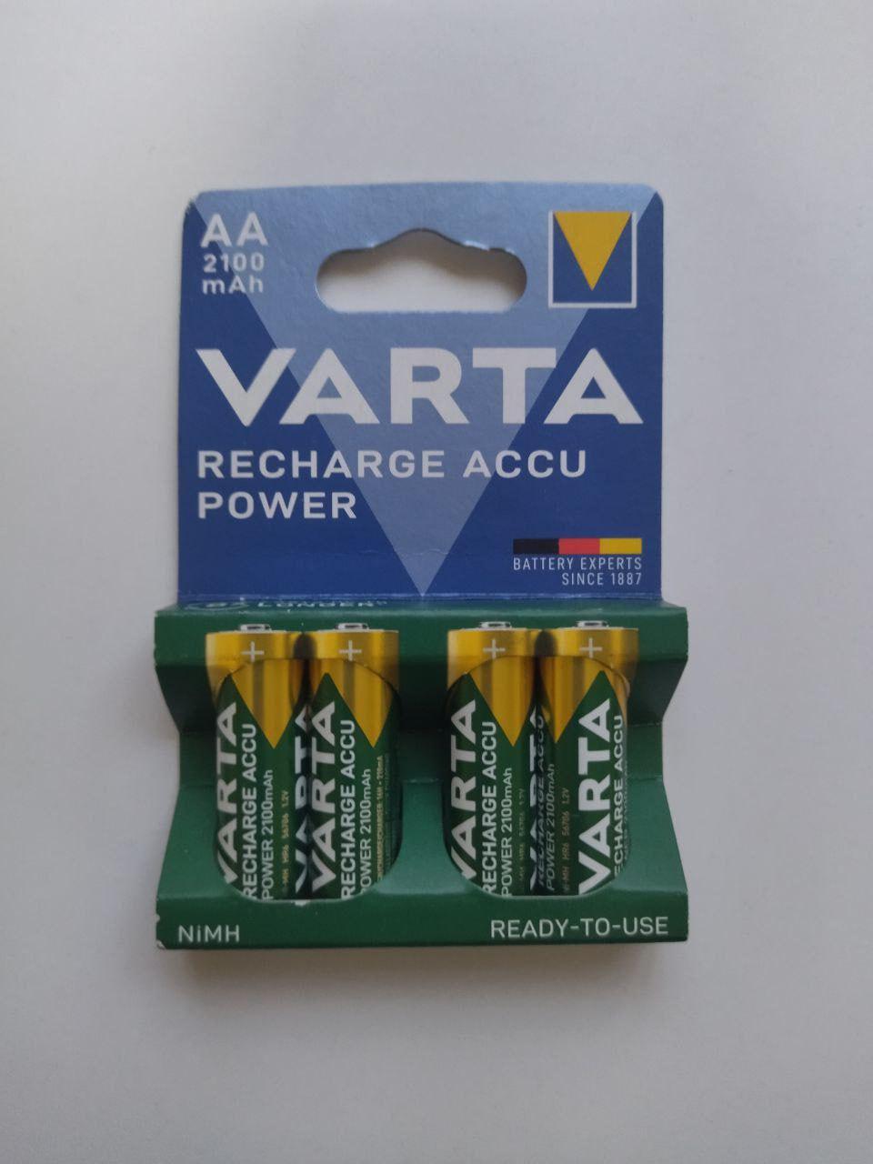 Батарейки аккумуляторные Varta Recharge Accu AA HR6 NiMH 1,2 V 2100 mAh Green