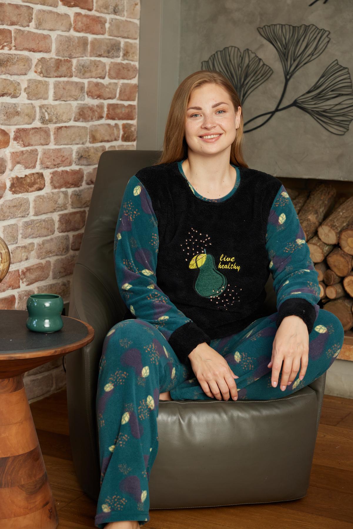 Пижама теплая женская Live Healthy из флиса полар XL Изумруд (PM13226) - фото 5