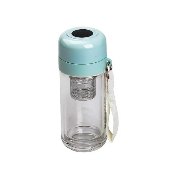 Термос скляний для чаю Hexagram YIWU з подвійними стінками та заварником 240 мл Бірюзовий (147-107-HP-14-40GR) - фото 2