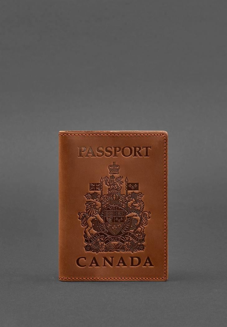 Обложка кожаная для паспорта с канадским гербом Crazy Horse Светло-коричневый (A-027229)