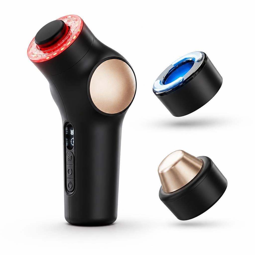 Комплект масажер для обличчя TheraFace PRO 8-в-1із LED-світлотерапією та перкусією та насадками Hot & Cold Чорний (TF02226-011)