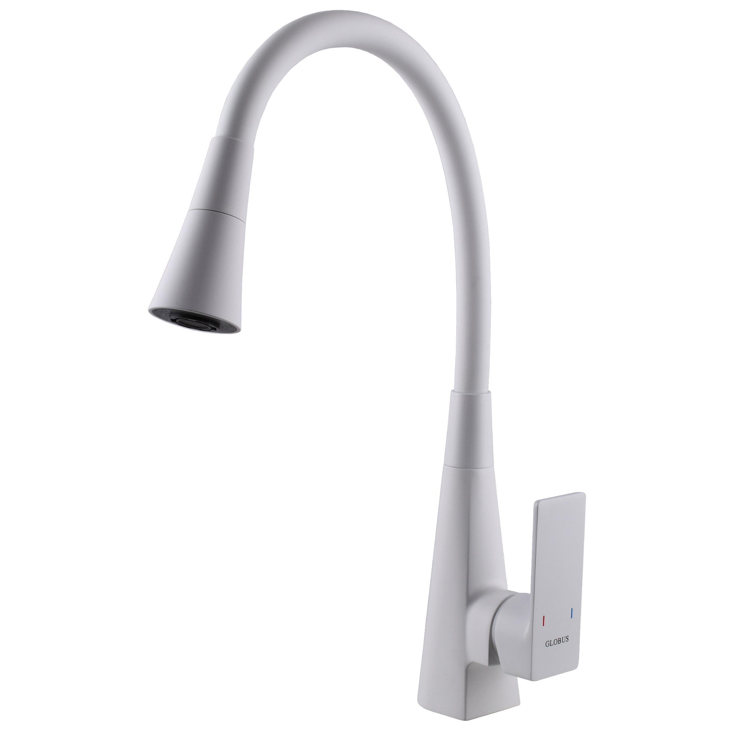 Змішувач для кухні Globus Lux Niagara 000029876 з гнучким виливом Білий (246809)