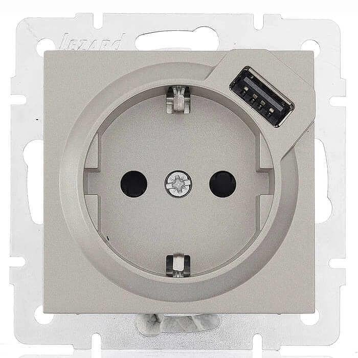 Розетка Vesna 742-3588-181 1-я с/с /USB Серый (00000039732)