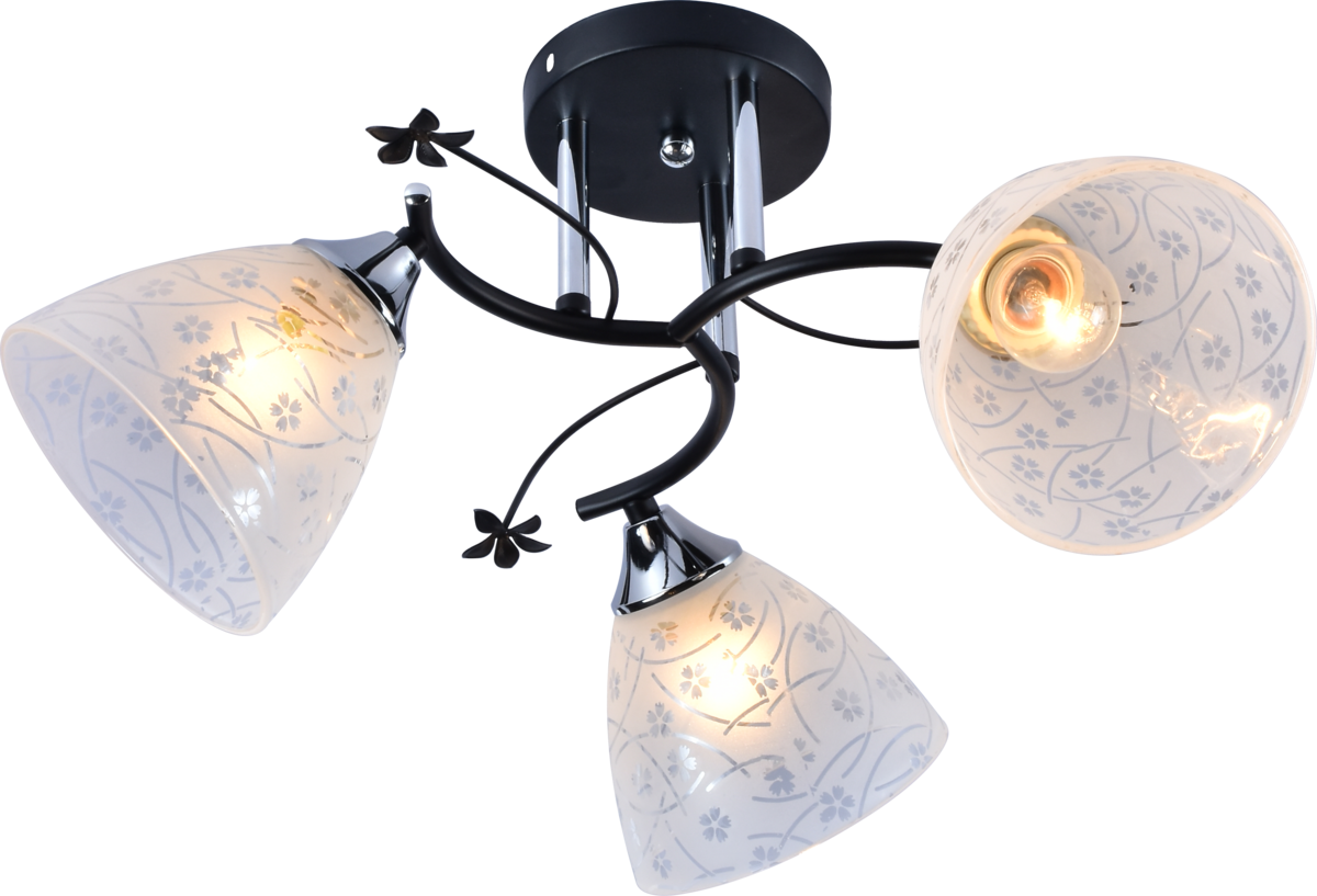 Люстра потолочная Light House SRS-20878/3 плафон белый с узором Черный/Хром