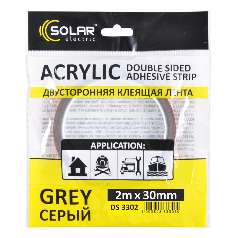 Стрічка клейка двостороння Solar Acrylic VHB 30 мм 2 м Grey - фото 2