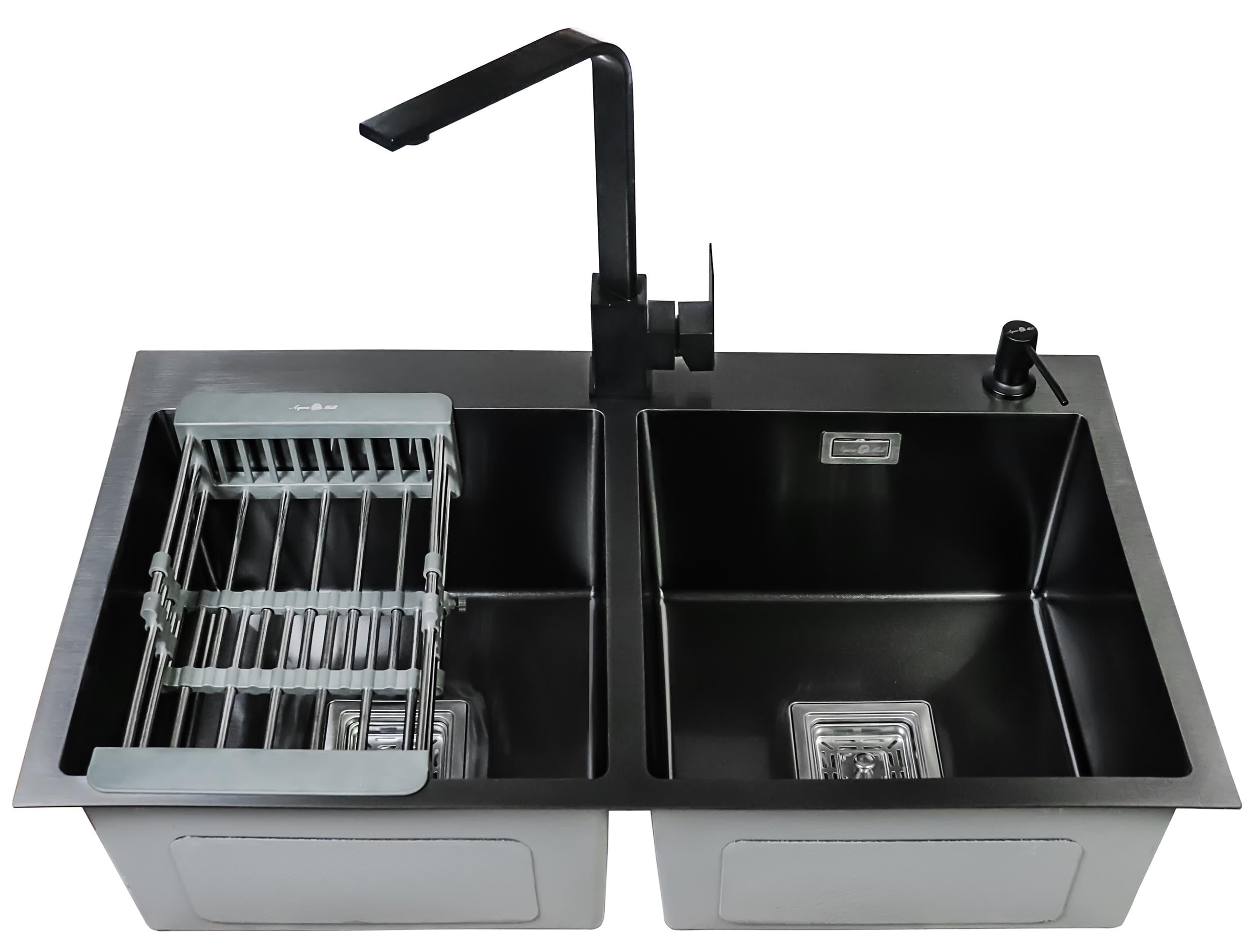 Мойка кухонная AQUAMILL 7848 из нержавеющей стали с PVD покрытием + дозатор/смеситель KUB/решетка Черный (7848-bK)
