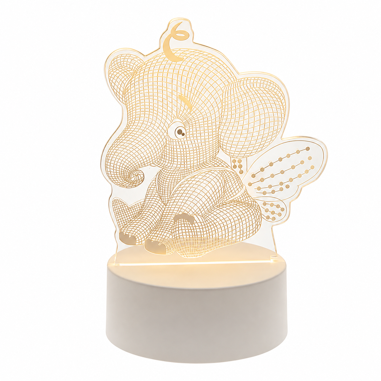 Ночник 3D светодиодный Милый слоненок с крыльями акриловый USB 17x11,8 см