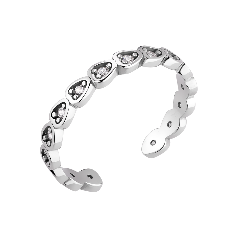 Кольцо серебряное Сердце незамкнутый вариант с белыми камешками р. 18