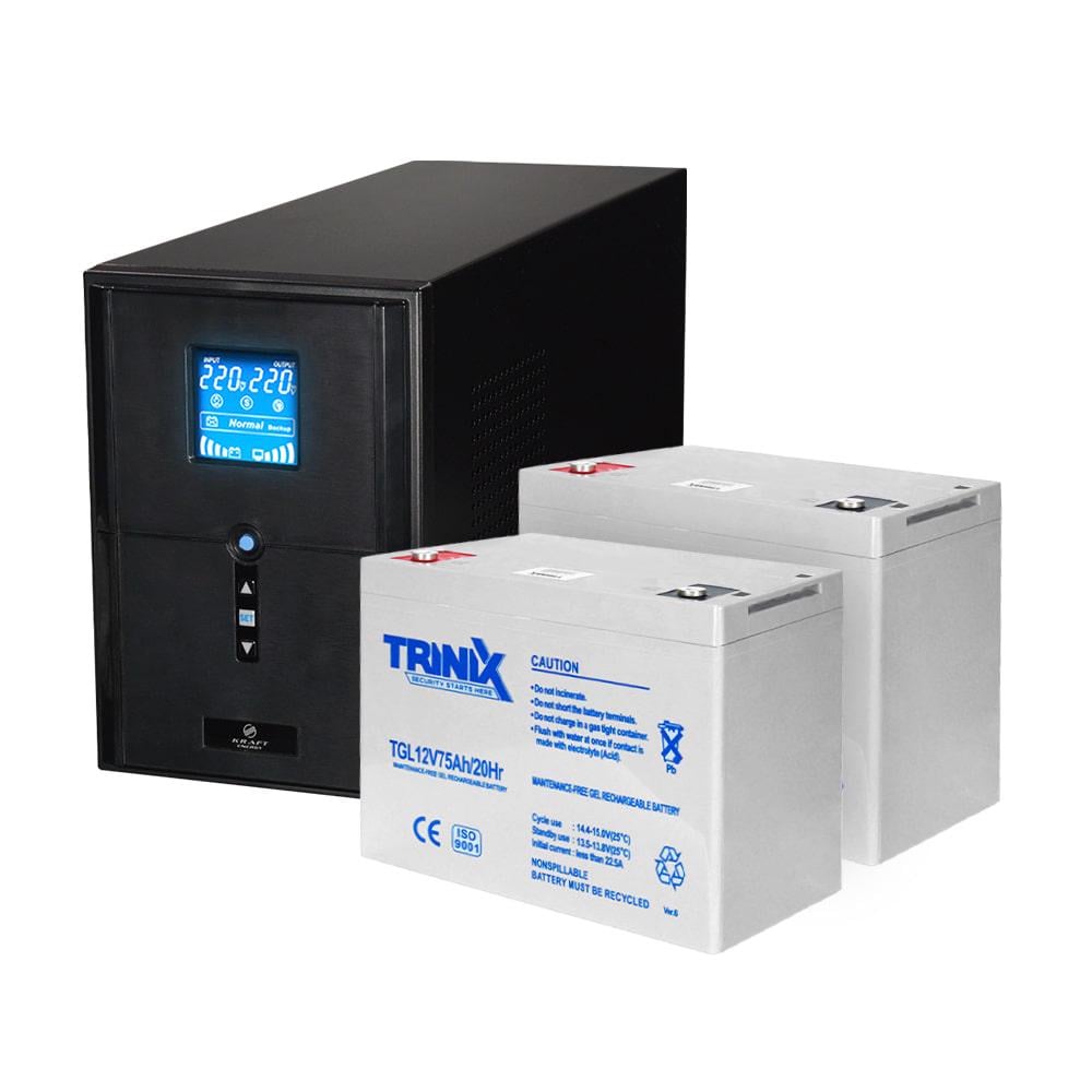 Комплект резервного питания Kraft UPS PSW-2000VA LCD 1600W 24V и аккумулятор Trinix GEL 75 Ah 2 шт. (42-00063-6)