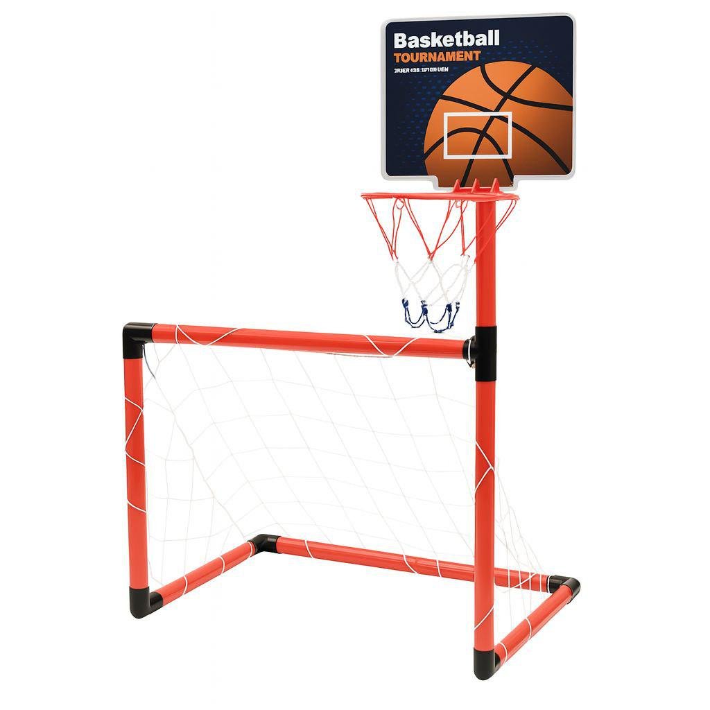 Футбольні ворота MR 1525 2в1 з баскетбольним кільцем/м'ячами/насосом і сітками Червоний Футбольні ворота MR 1525 2в1 з баскетбольним кільцем/м'ячами/насосом і сітками Червоний