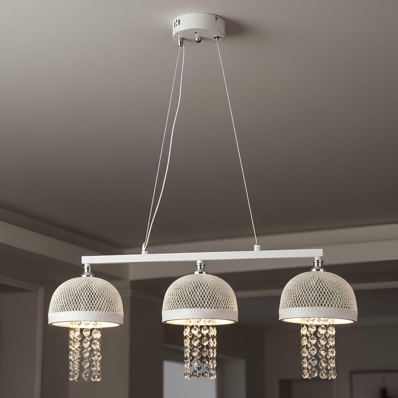 Люстра светодиодная Valeso с декоративными подвесками 3000/6500К 60W Белый/Хром (E2725/3)