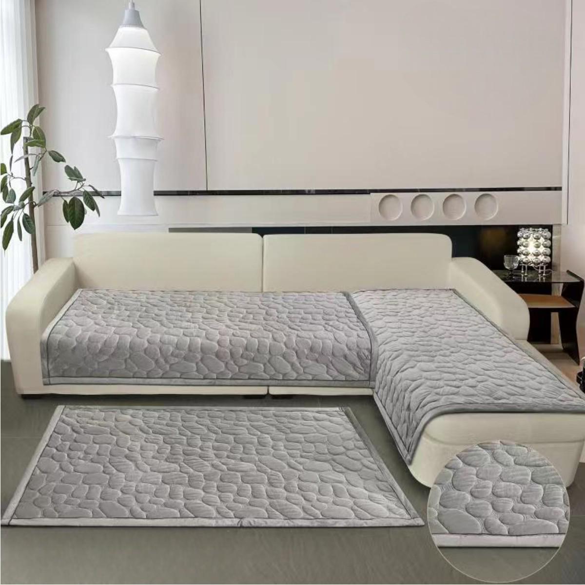 Покривало Koloco на диван/крісло велюр 3 шт. Сірий (39412) - фото 2