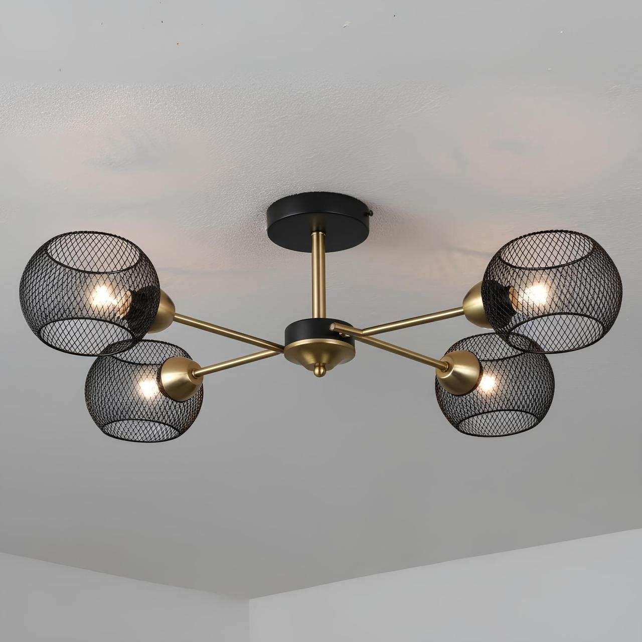 Люстра Valeso на чотири плафона круглої форми під лампи Е27 Чорний/Мідний (B N6565/4 BK+COP)