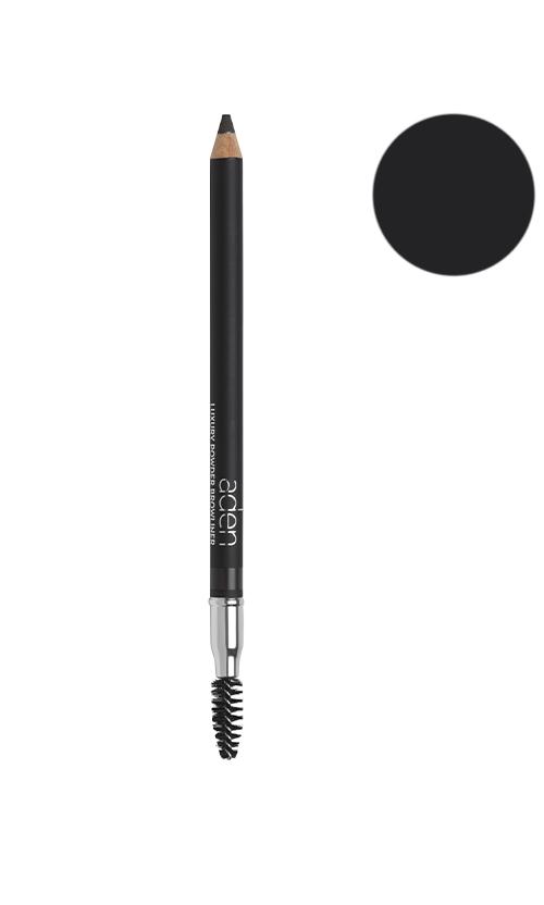 Олівець для брів Aden Cosmetics Luxury Powder Browliner зі щіточкою Black (31824) - фото 1