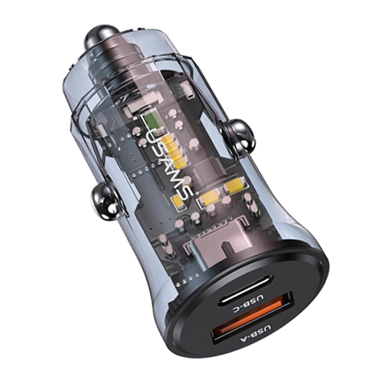 Зарядний пристрій автомобільний Usams US-CC164 C32 30 W Transparent A+C Mini Car Charger (CC164CC01)