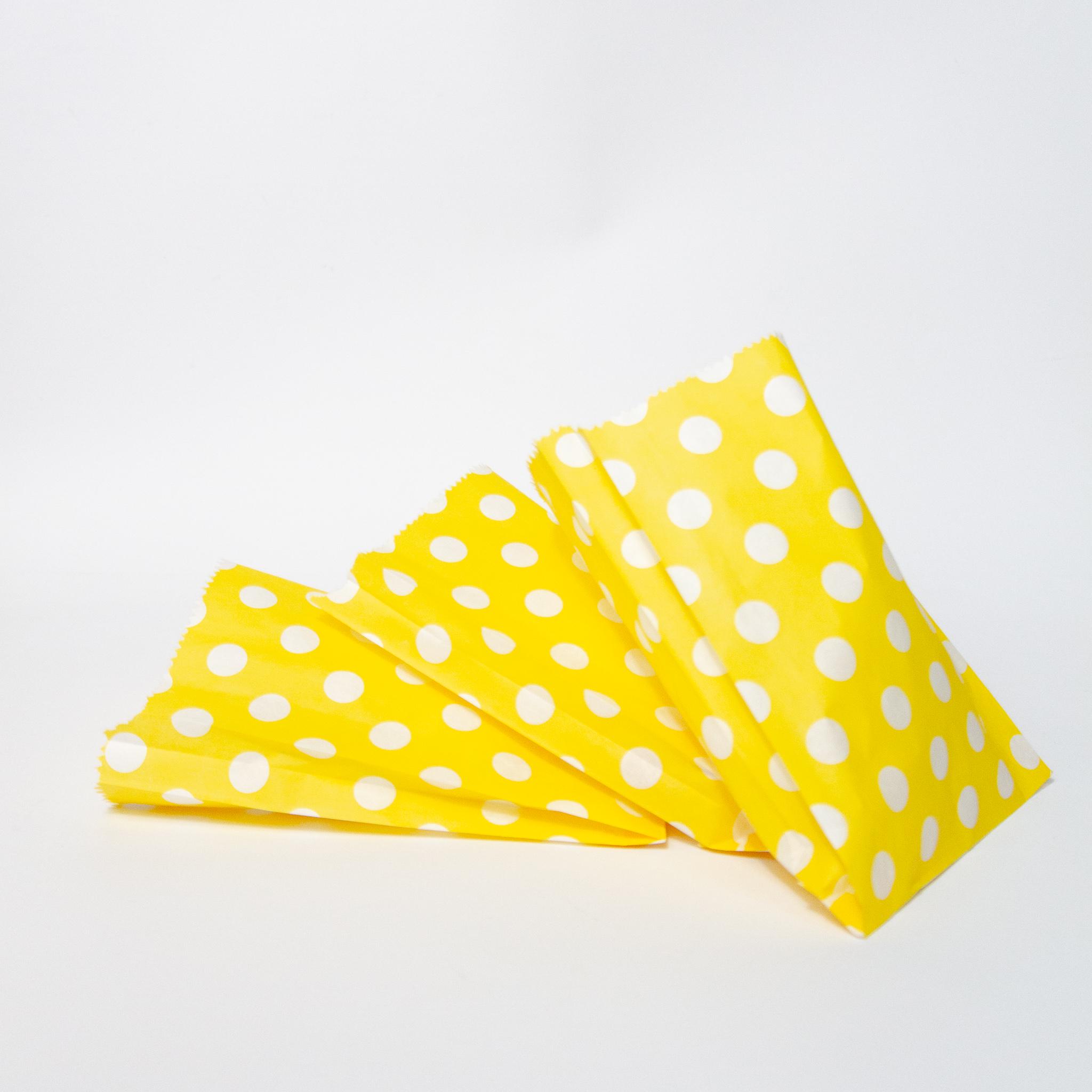 Пакет бумажный подарочный саше Eko-kraft 170х30х230 мм 100 шт. в белый горошек Жёлтый - фото 2