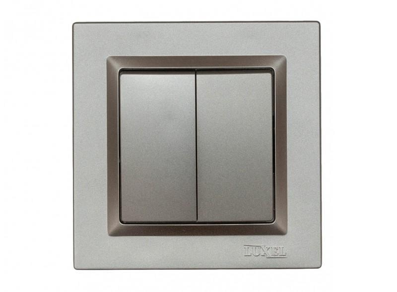 Выключатель двухклавишный Luxel JAZZ 9703Н+9003 с белым механизмом Графитовый (27552075)