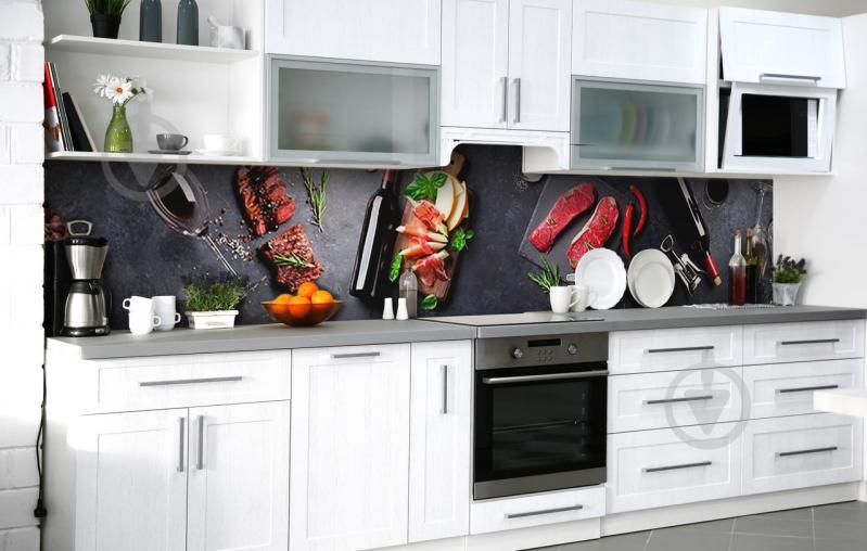 Скинали на кухню Zatarga «Стейк и вино» 600х3000 мм виниловая 3Д наклейка кухонный фартук самоклеящаяся