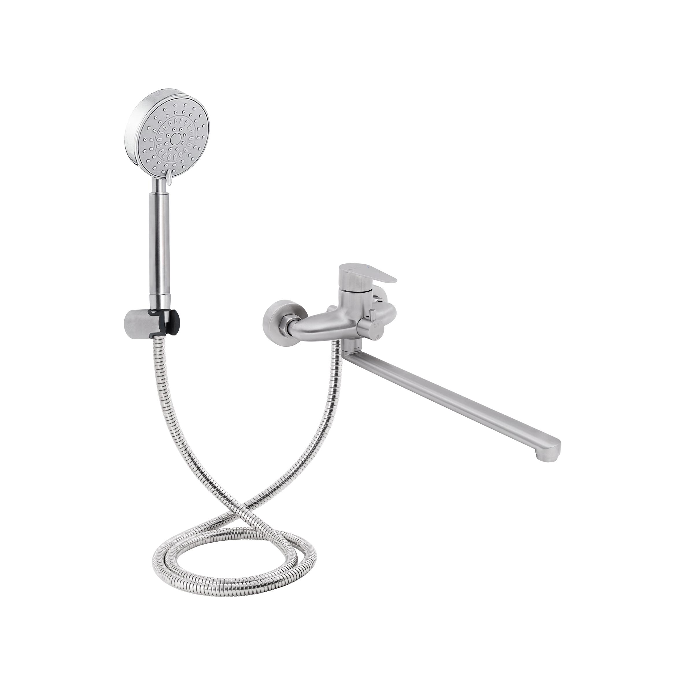 Змішувач для ванни з поворотним виливом Lidz Vida з душовим гарнітуром Нікель (SD00044190-VS)