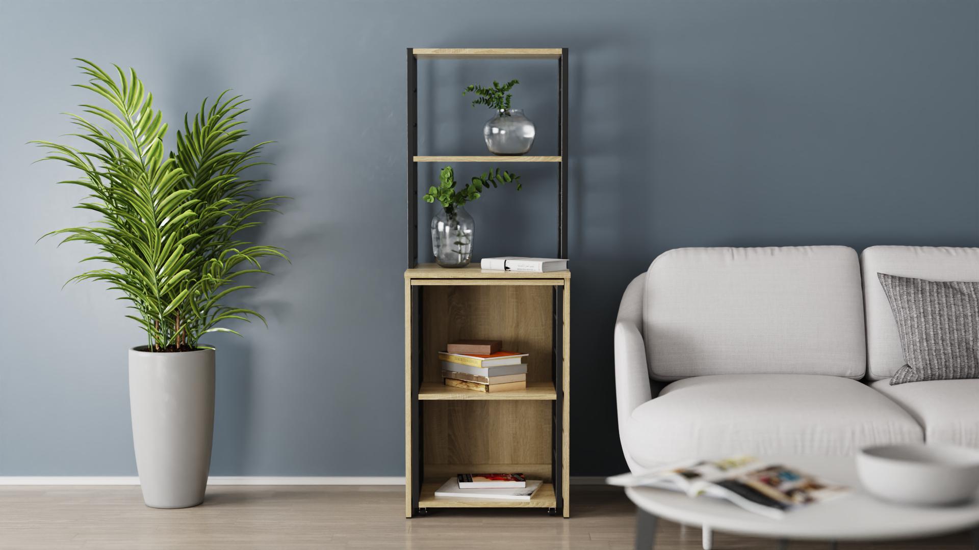 Стіл-тумба трансформер Ferrum-decor Смарт 3/2 з етажеркою метал/ДСП 16 мм 1430x1450x600 мм Чорний/Дуб Сонома (FRD-105119) - фото 11