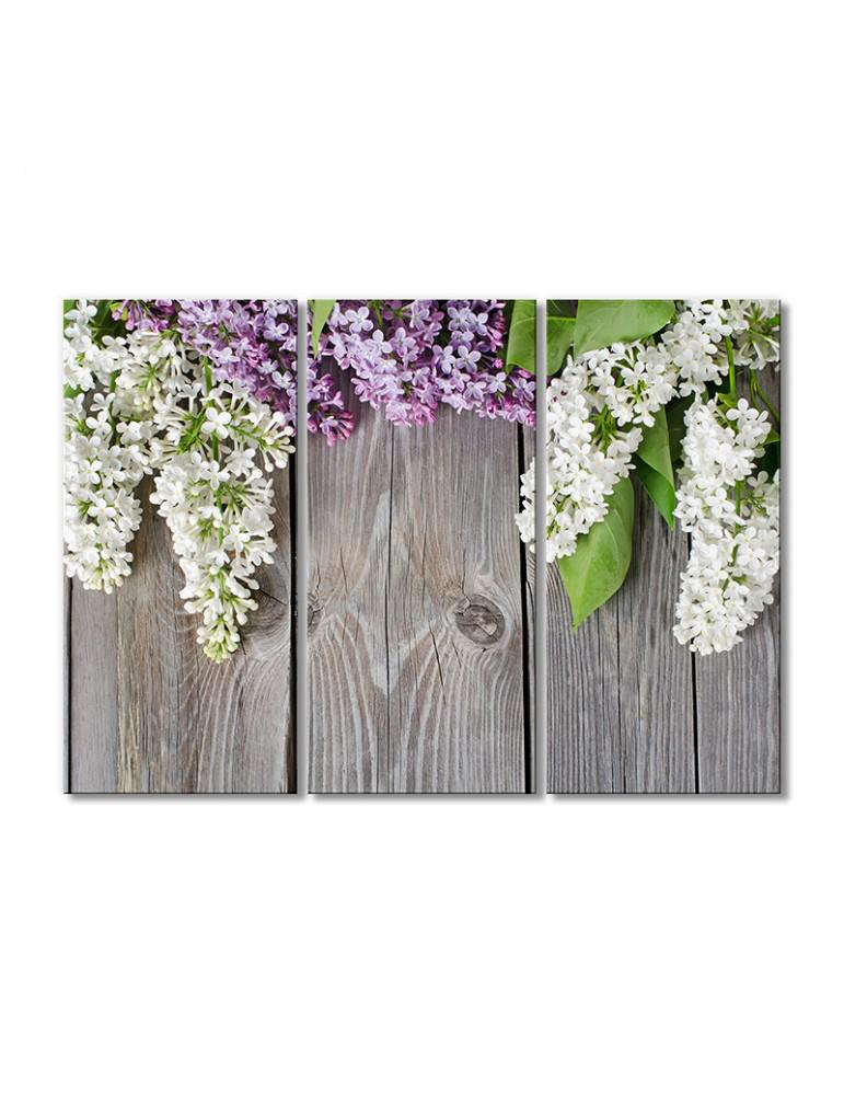 Картина модульная 3 модуля Сирень на серой доске 80x120 см