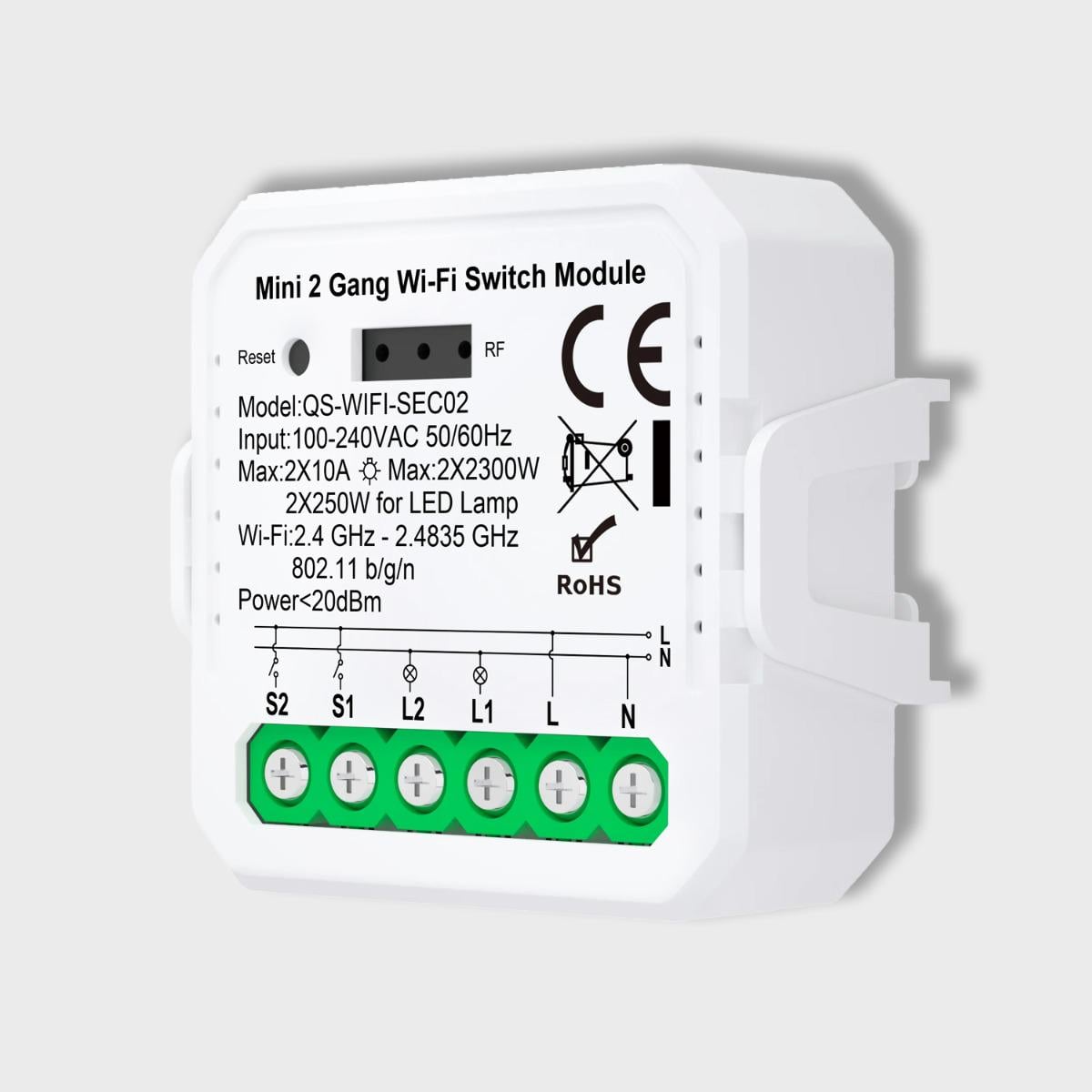 Реле двухканальное Wi-Fi Tuya (QS-Wi-Fi-SEC02)